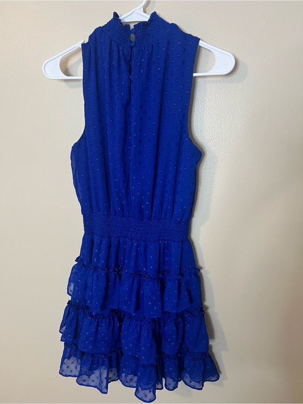 MSK Cobalt Blue Sleeveless Dress With Ruffled Collar And Tiered Ruffled Skirt - Picture 3 of 14